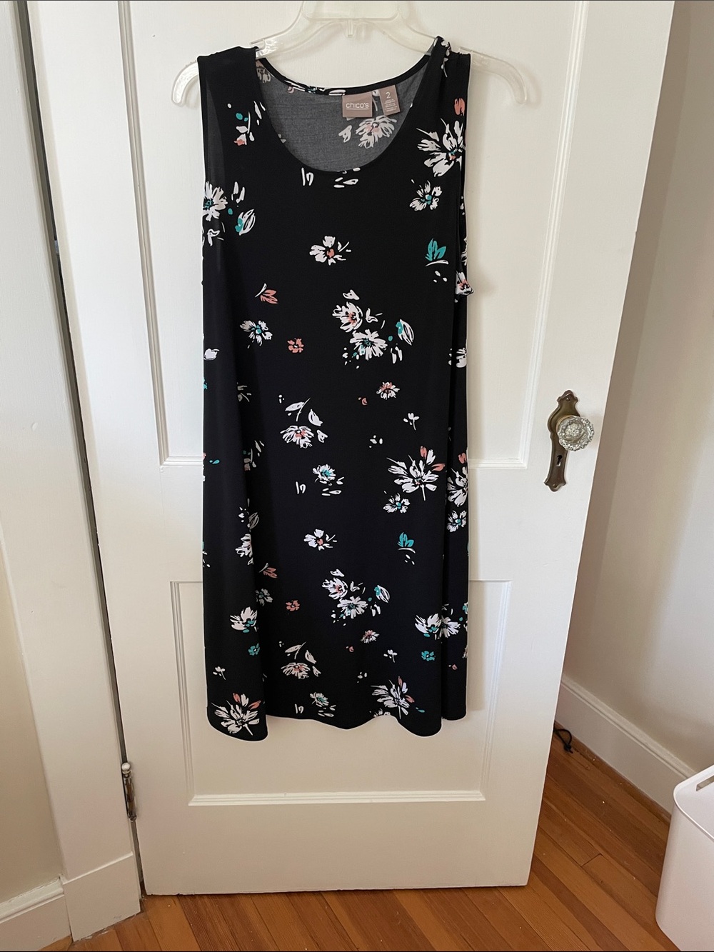 Chico’s Black Floral Sleeveless Midi Dress